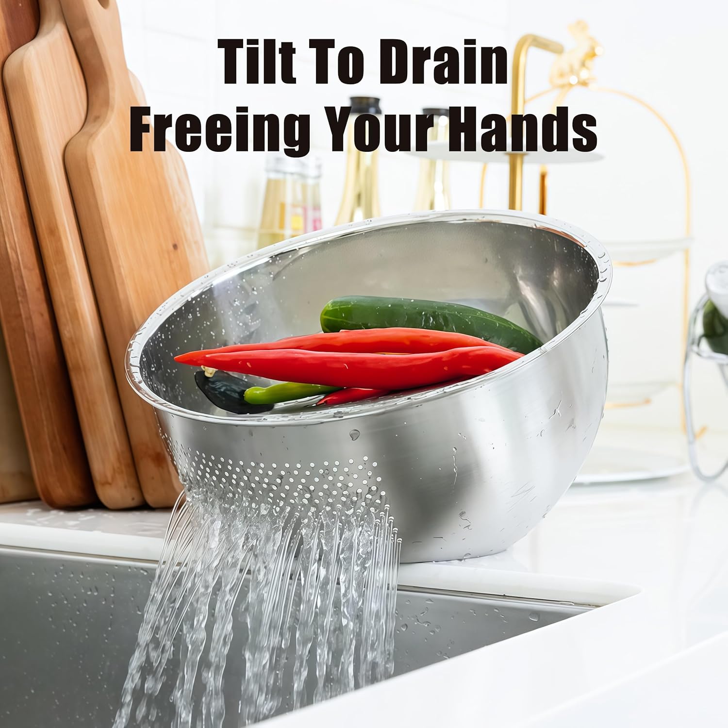 Rice Washer & Strainer Bowl – Stainless Steel Colander for Rinsing Rice, Quinoa, Fruits & Vegetables