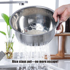 Rice Washer & Strainer Bowl – Stainless Steel Colander for Rinsing Rice, Quinoa, Fruits & Vegetables
