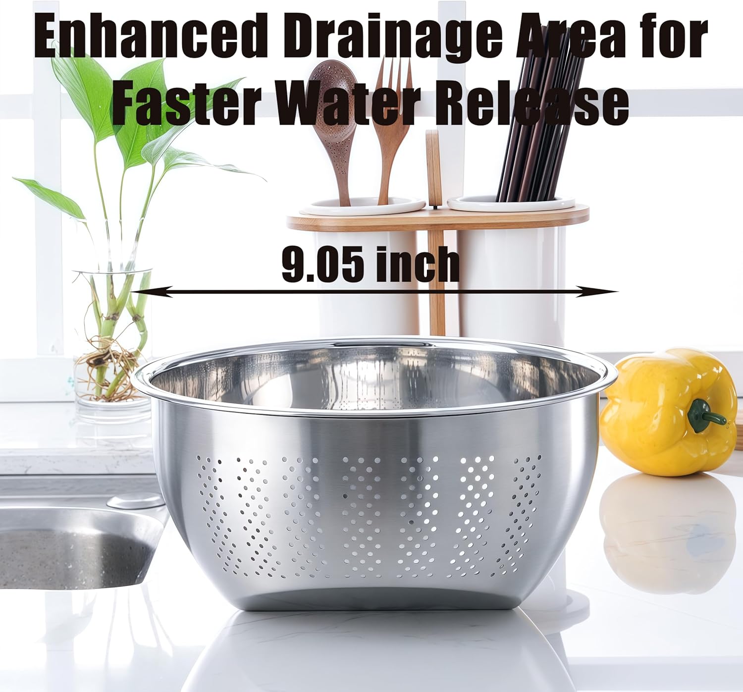 Rice Washer & Strainer Bowl – Stainless Steel Colander for Rinsing Rice, Quinoa, Fruits & Vegetables