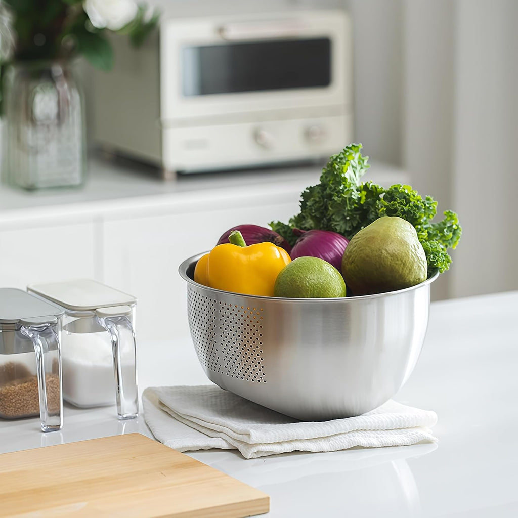 Rice Washer & Strainer Bowl – Stainless Steel Colander for Rinsing Rice, Quinoa, Fruits & Vegetables