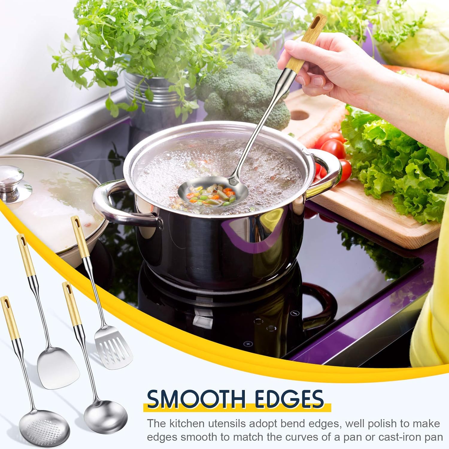 Stainless Steel Chinese Wok Utensil Set – 4-Piece