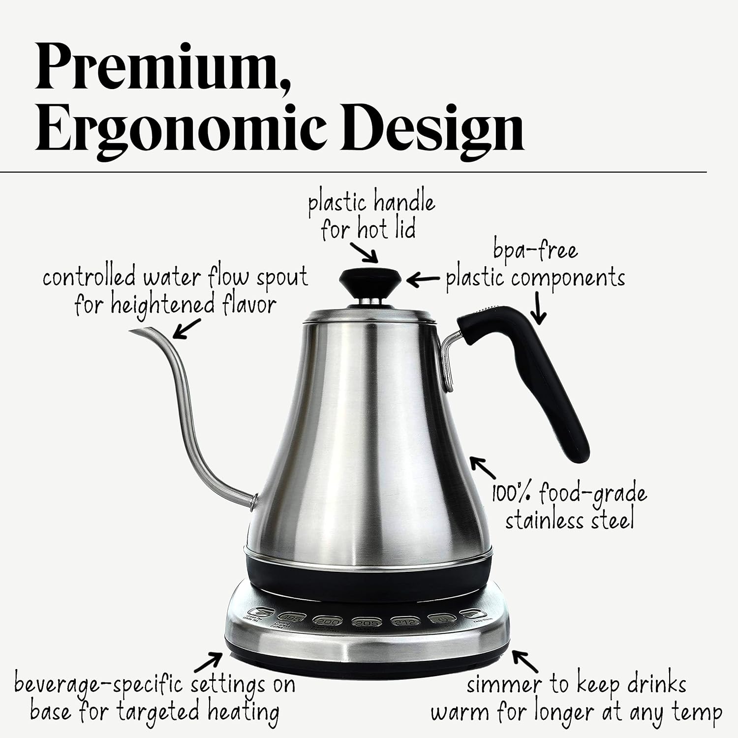 Gooseneck Electric Kettle with Temperature Control – 0.8L