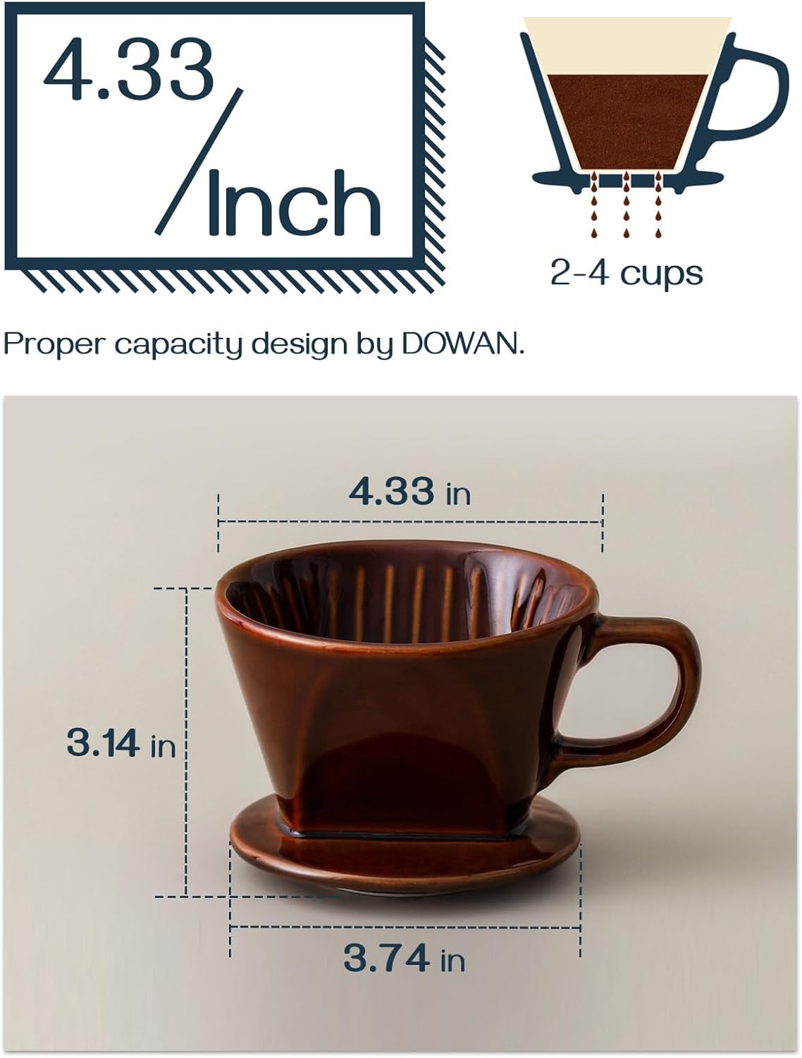 Porcelain Pour Over Coffee Dripper – Brown