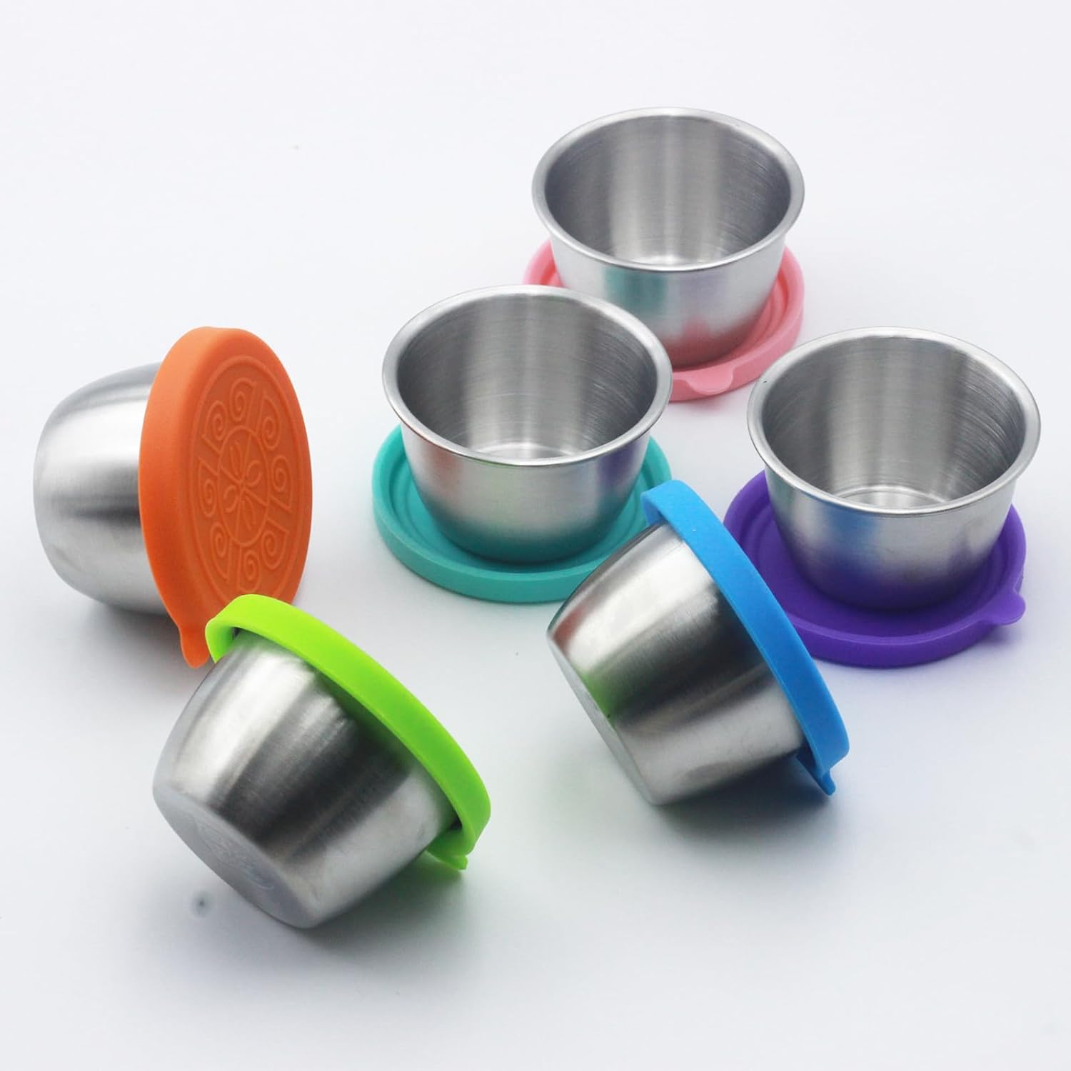Stainless Steel Sauce Cups with Silicone Lids – 6 Pack