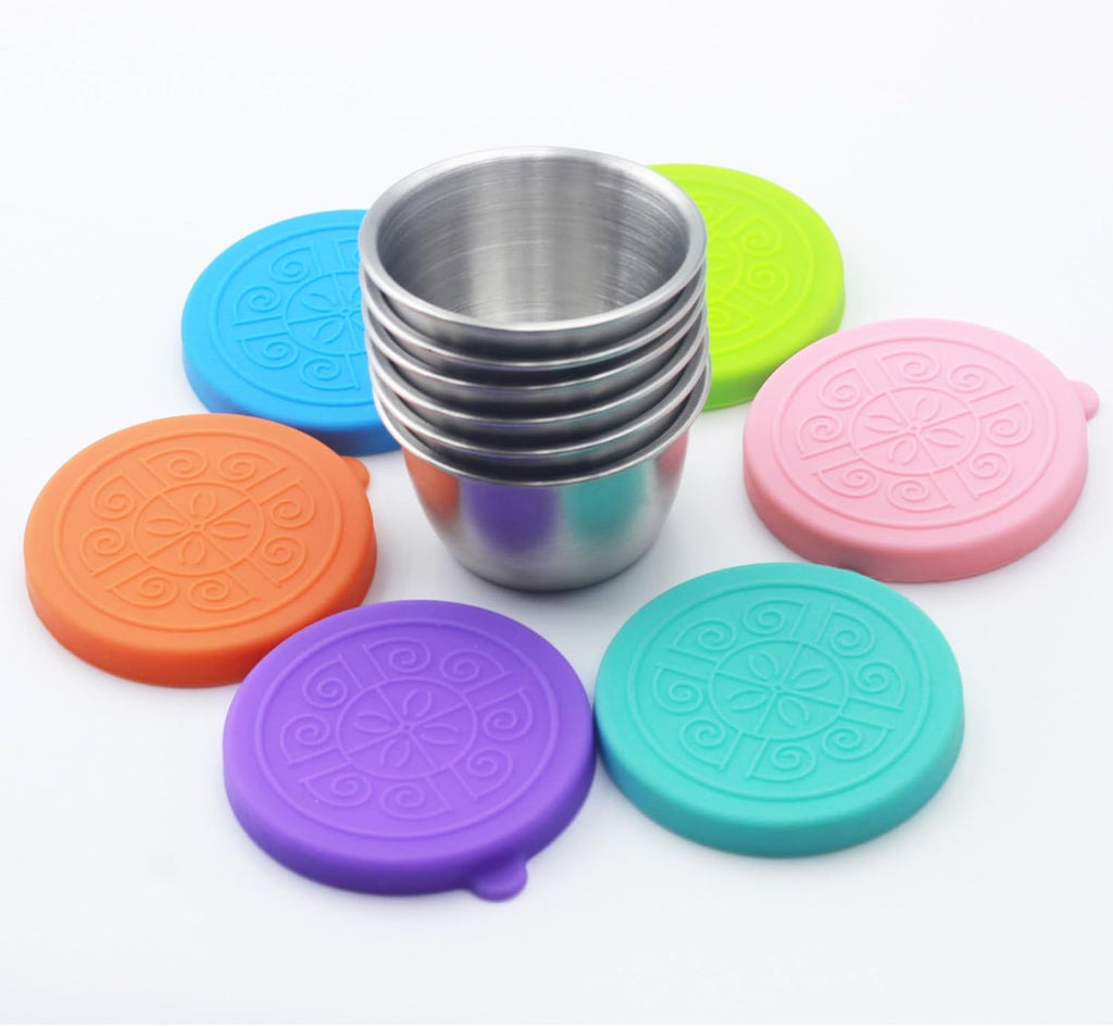 Stainless Steel Sauce Cups with Silicone Lids – 6 Pack