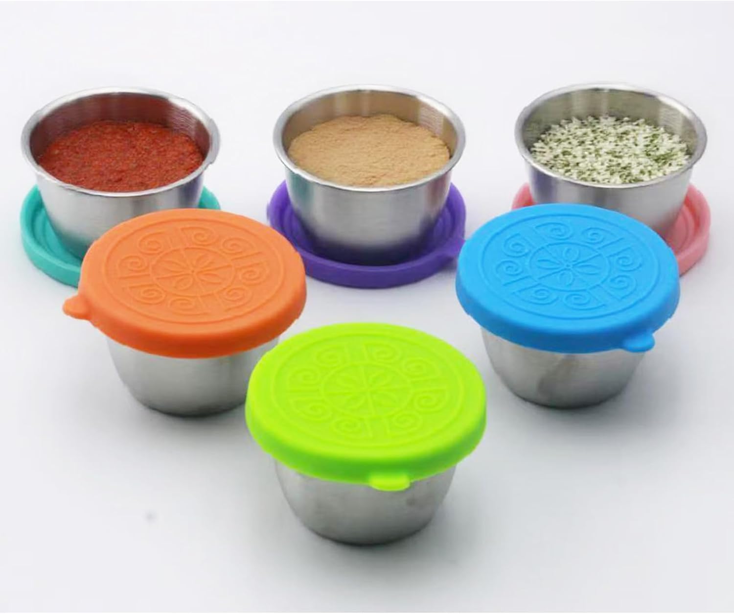 Stainless Steel Sauce Cups with Silicone Lids – 6 Pack