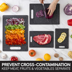 COOK WITH COLOR Non-Slip Cutting Board Set – 4-Piece Easy Grip Kitchen Boards for Meat, Veggies & Fruits (Black)